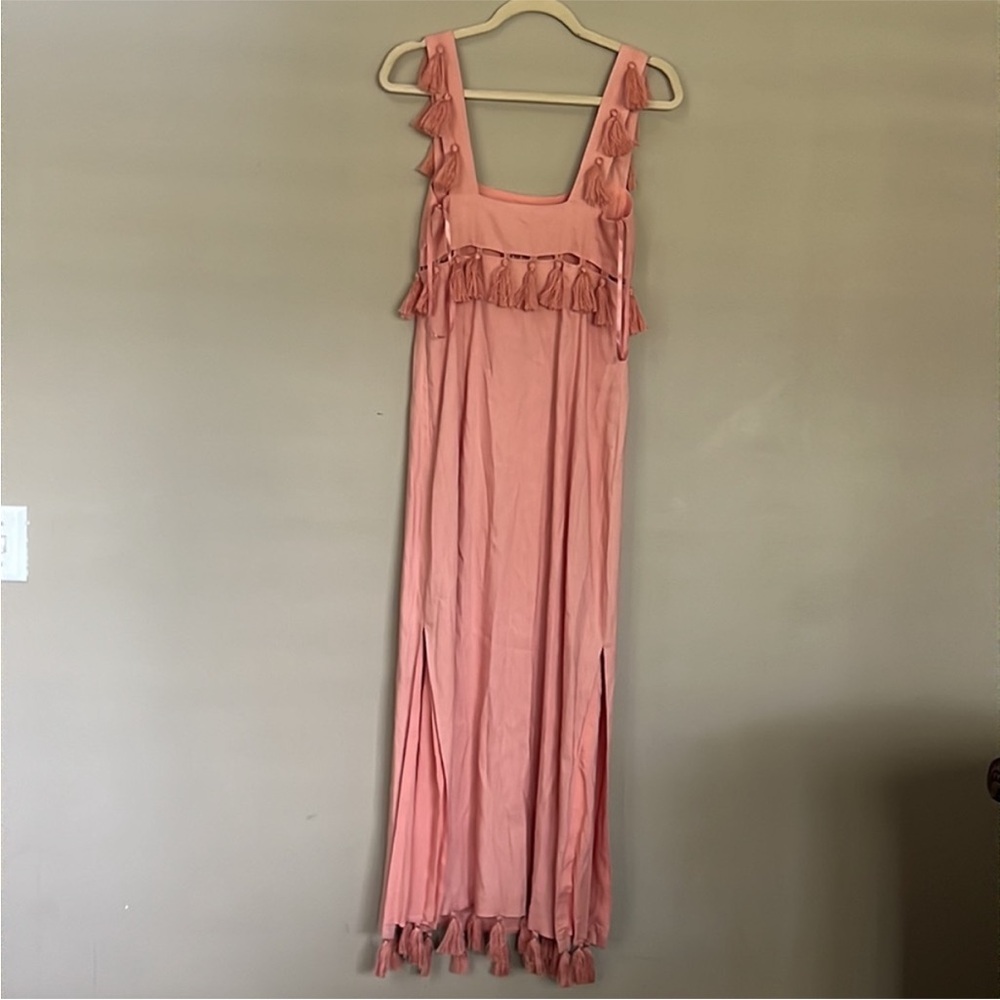 NWT Antonio Melani Nat Note Cici Tassel
Linen Fringe Maxi Dress Pink Sleeveless - Picture 6 of 8